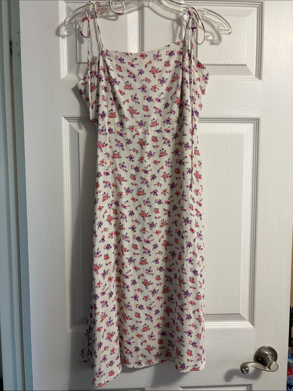 Urban Outfitters Cream Midi Dress with Pink & Purple Floral Print